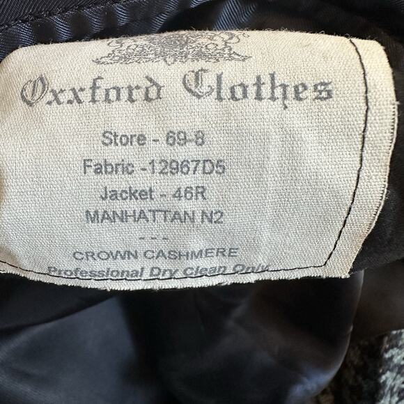 VTG Oxxford Clothes Blazer Crown Cashmere Houndstooth Size 46R Blue Navy Jacket - Picture 5 of 10